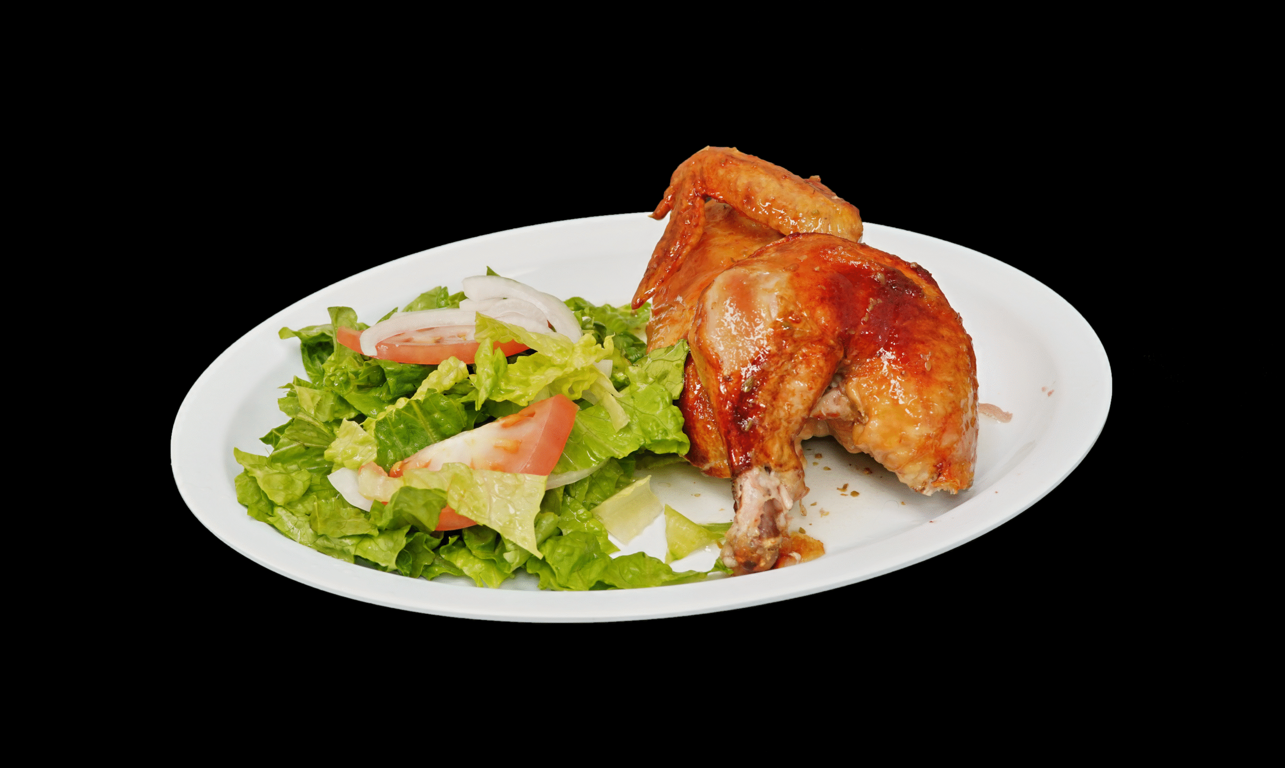 serena's grill rotisserie chicken and salad on plate